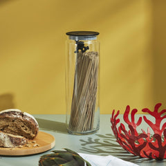 Borcan de bucătărie Alessi "Gianni" din sticlă cu capac sigilat, rășină termoplastică, negru, 27,5 x 13,5 x 28 cm Cutii depozitare alimente Naty Shop