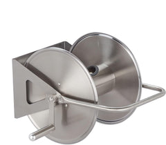 Relaxdays Enrouleur de Tuyau en Acier Inoxydable, Enrouleur de Tuyau Vide, Support au Sol et Mural, pour Tuyau d'arrosage de 40 M, Enrouleur de Tuyau, Argent, 43,5 x 43,5 x 31,5 cm