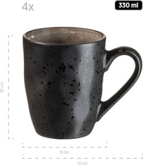 MÄSER 934073 Niara Organic Series Service de table moderne pour 4 personnes au look vintage passionnant, service combiné de 16 pièces avec une combinaison spéciale de vernis noir et marron, grès