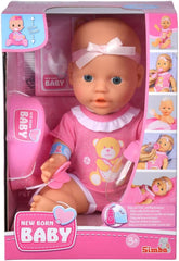 Simba 105030069 - Poupée nouveau-né, poupée en vinyle à boire et à nourrir avec acte de naissance et accessoires, 4 pièces, 30 cm, poupée, 3 ans et plus Naty Shop Cute Dolls
