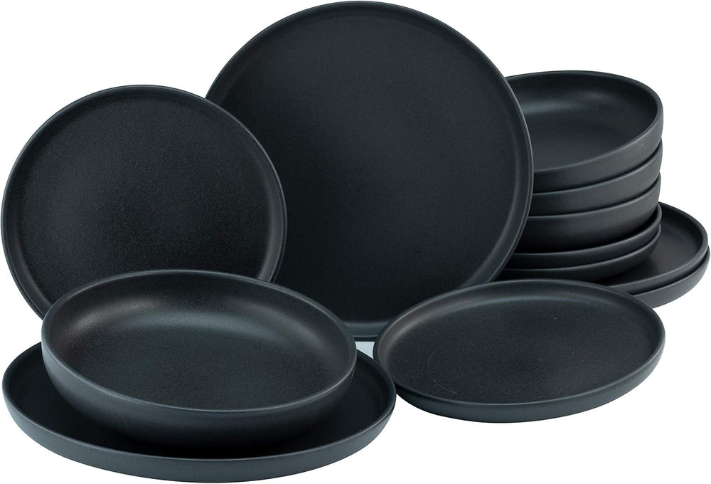Creatable, 22979, Serie Uno NOIR, 12-Teiliges Geschirrset, Teller Set Aus Steinzeug, Spülmaschinen- Und Mikrowellengeeignet, Made in Portugal Services de table Naty Shop Black Tafelservice 12 Teilig