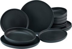 Creatable, 22979, Serie Uno NOIR, 12-Teiliges Geschirrset, Teller Set Aus Steinzeug, Spülmaschinen- Und Mikrowellengeeignet, Made in Portugal Services de table Naty Shop Black Tafelservice 12 Teilig