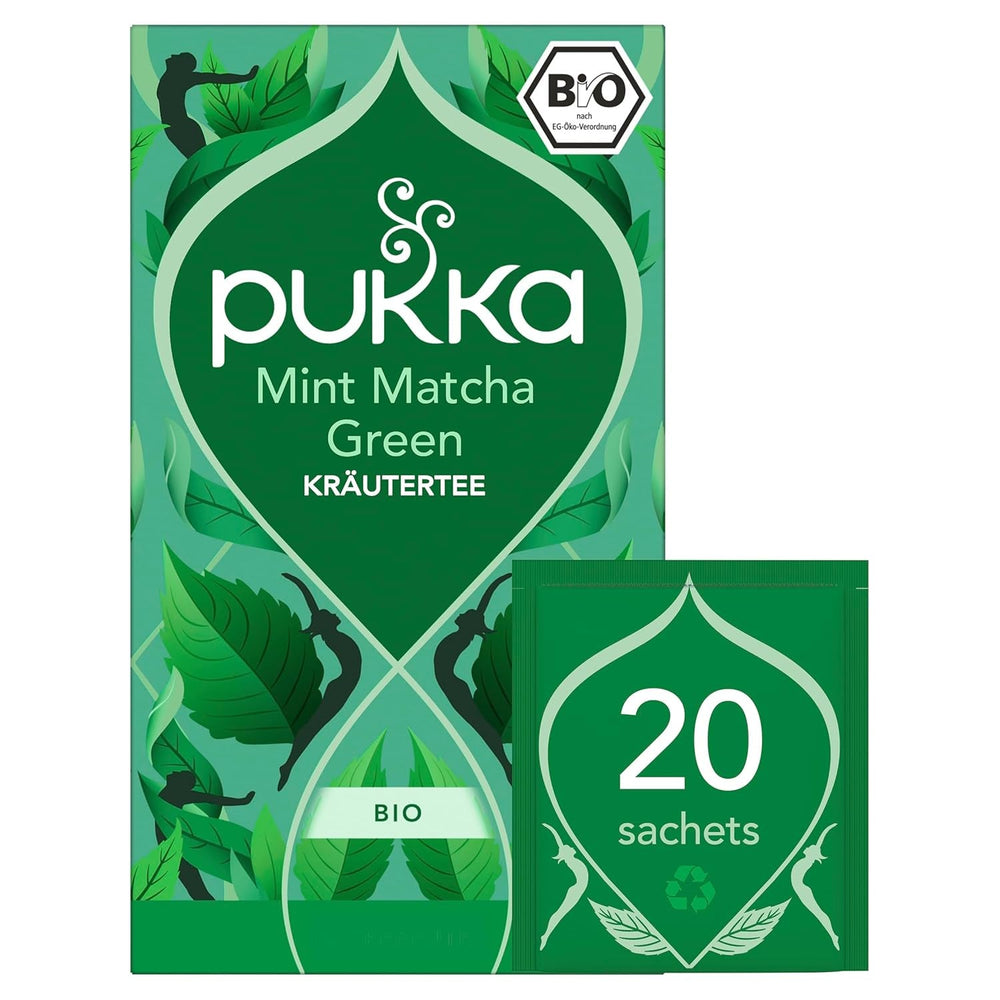 Poukka | Tisane Bio "Menthe Matcha Verte" | Menthe, menthe poivrée et matcha | Thé vert pour la fraîcheur matinale | Paquet de 1 | 20 sachets de thé