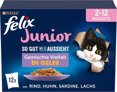 Felix As Good As It Looks Junior Nourriture humide en gelée pour chatons, mélange assorti, paquet de 6 (6 x 12 sachets de 85 g chacun)