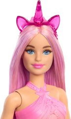 Barbie Einhorn Puppen mit bunten Fantasiehaaren, Outfits mit Farbverlauf und Fantasy-Accessoires rund um das Thema Einhorn, HRR13