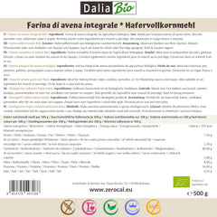 Dalia - Farine d'avoine entière bio 500g | Sans gluten | Riche en fibres et protéines Origine : Italie | Pour le pain, les gâteaux, le porridge et les recettes fitness | Qualité supérieure