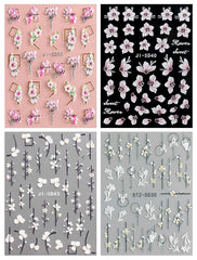 JMEOWIO Autocollants de manucure 3D pour ongles, fleurs, autocollants pour nail art, autocollants auto-adhésifs, bandes stéréoscopiques 5D, décoration de fleurs d'été, design de manucure, 4 feuilles