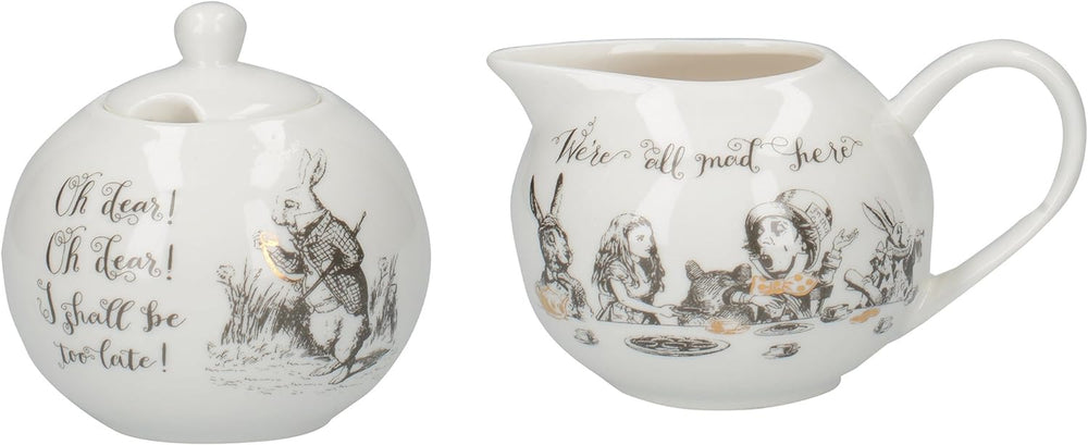 Théière et pot à lait en porcelaine fine Alice au pays des merveilles, bol en porcelaine et pot à lait dans un coffret cadeau de luxe
