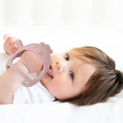 PandaEar Jouet de dentition en silicone pour bébé | Gant de dentition suggéré | Sucette à mâcher pour soulager la douleur (blanc/rose)