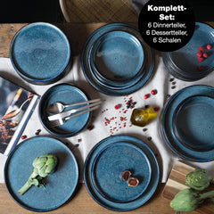 Moritz & Moritz SOLID Service de table en grès 18 pièces pour 6 personnes - Service de table pour 6 personnes, composé de 6 assiettes plates, 6 assiettes plates et 6 assiettes plates