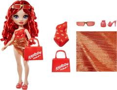 Rainbow High Swim & Style - Ruby (rouge) - poupée de 28 cm de haut avec paréo brillant, peut être portée de plus de 10 façons - maillot de bain extensible, sandales, accessoires de jeu - jouet - idéal de 4 à 12 ans Naty Shop Dolls