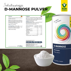 Raab Vitalfood® D-Mannose Powder (220 G) - Sans sucres ajoutés, végétalien, sans gluten, sans gluten, sans sucre dans la dose, emballage avant, 100 % D-Mannose (sans gluten) Édulcorants Naty Shop