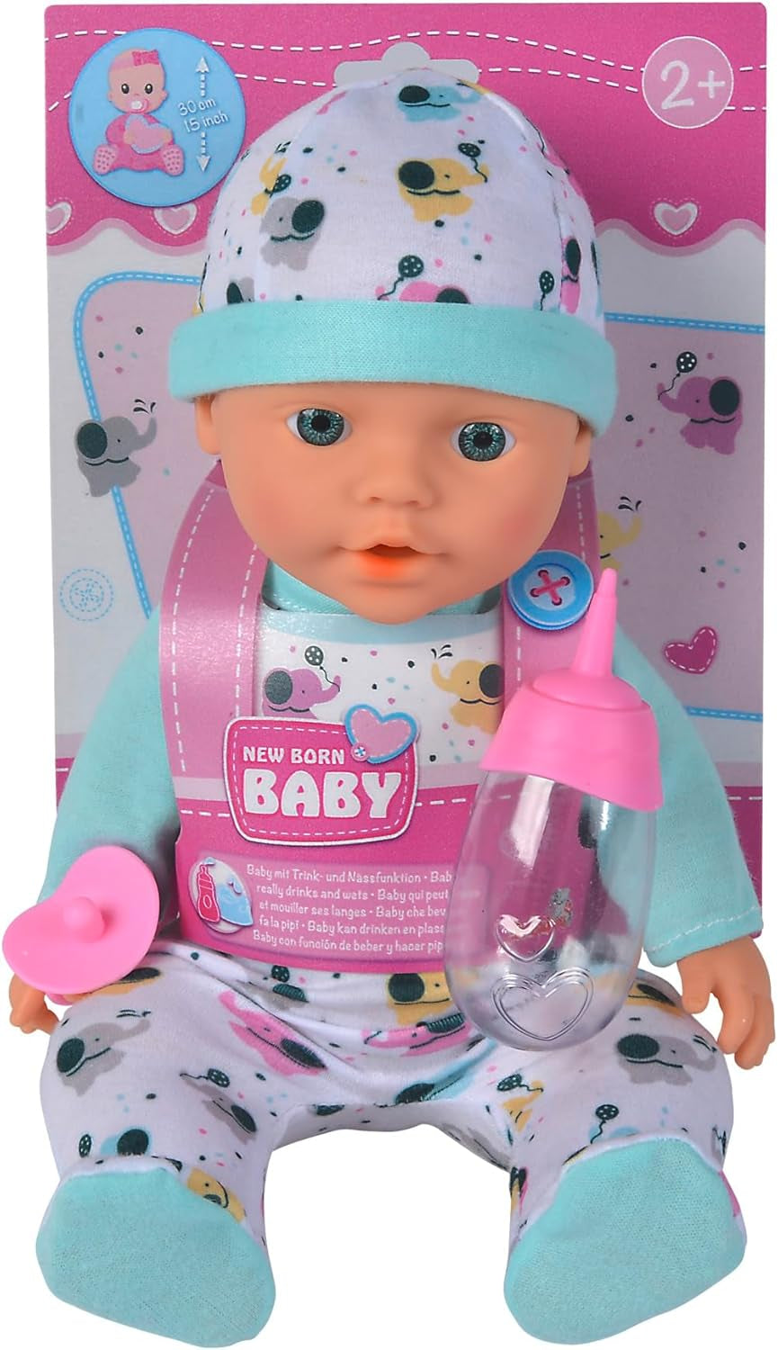 Poupée en vinyle nouveau-né petit éléphant avec fonction d'alimentation et de boisson, biberon et tétine, 30 cm, 2 ans Naty Shop Dolls Titre par défaut