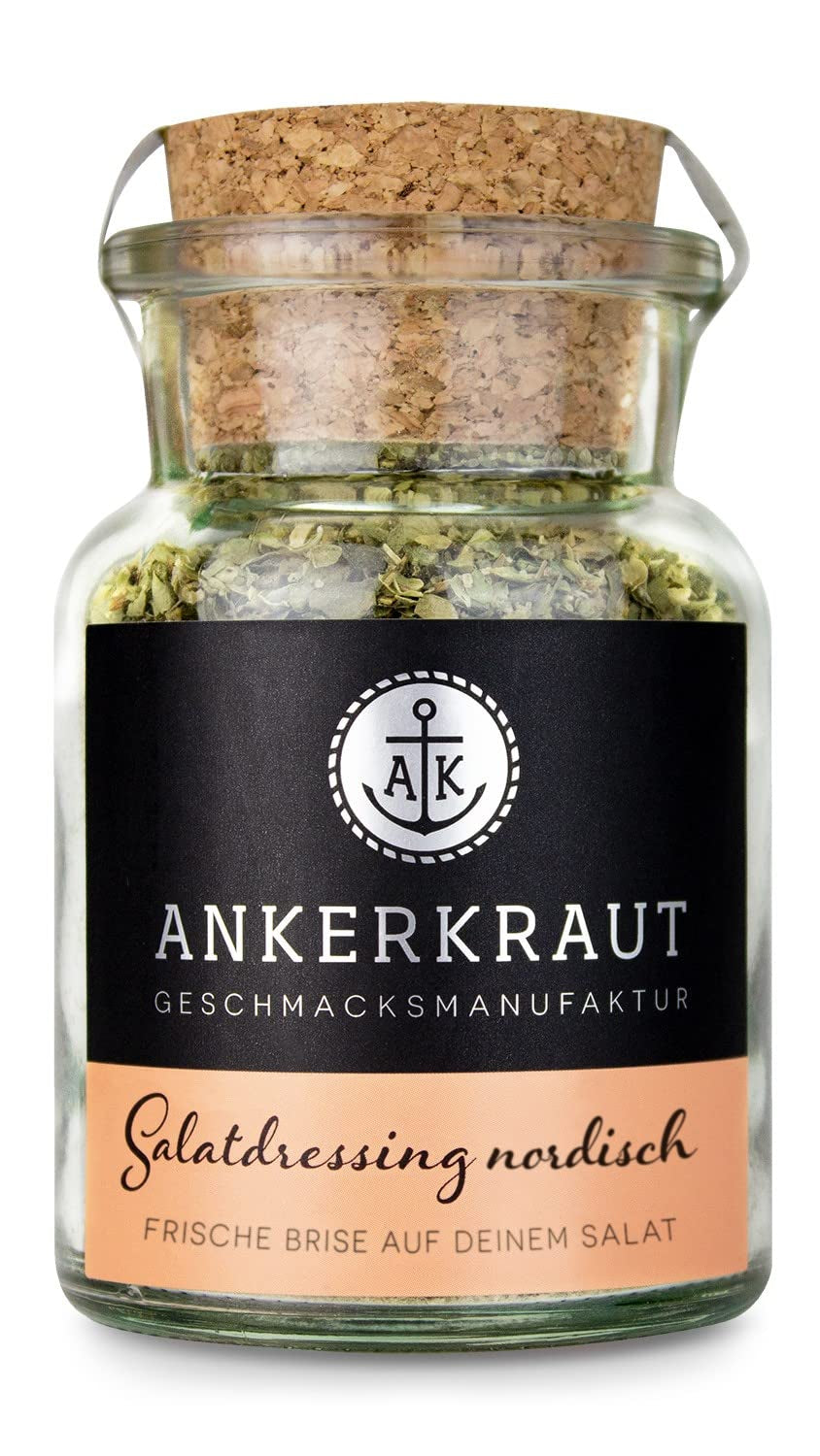 Ankerkraut Vinaigrette Nordisch Gewürz, 115g dans un verre en liège, Vinaigrette pour Knackigen Salat Schnell Selber Machen, Premium Qualität aus Hamburg
