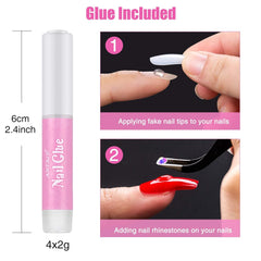 200 pcs Faux Ongles Conseils 10 Tailles Acrylique Ongles Artificiels avec Poussoir à Cuticules et Boîte Transparente pour Femmes et Filles (Naturel et Transparent)