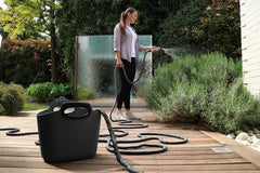 GF SRL, Aquapop Gris Édition Limitée avec tuyau textile auto-extensible de 25 m Fabriqué en Italie, sac en plastique souple, buses et raccords Lancia 8 pour l'irrigation du jardin, gris foncé