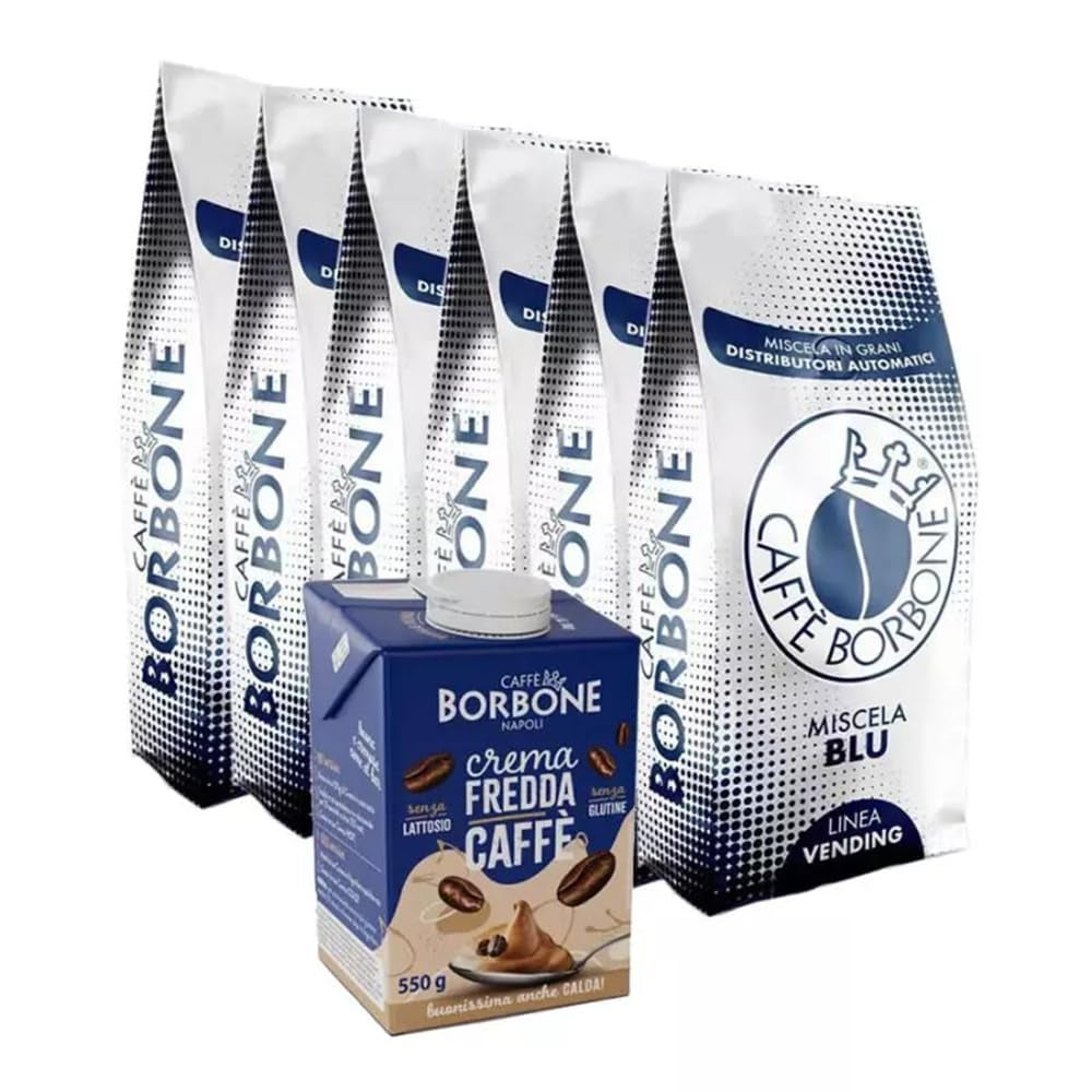 Caffè Borbone Mélange de Café Bleu 1 kg x 6 et Crème de Café Froide 550 g
