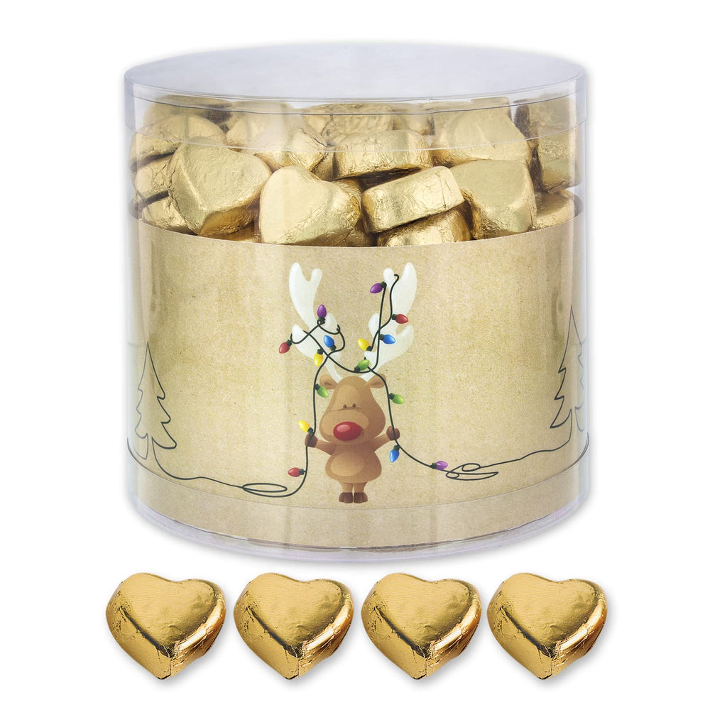 Günthart 150 pièces cœurs en chocolat doré fourrés au nougat, renne | Rudolph le Rouge - Crème de Nougat | Coeurs en chocolat doré | Concours | Coeurs en chocolat doré | Noël (1,2 kg)