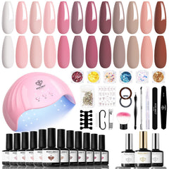Modelones Ensemble de Vernis à Ongles Gel 35 Pièces, Ensemble de Vernis à Ongles UV avec Lampe 48W, Ensemble de Vernis à Ongles Gel Nude Marron Blanc Rose, Ensemble de Vernis à Ongles Gel UV avec Top Coat Base Nail Studio Set