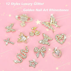 24 pièces Nagel-Charms, Y2K-Legierung, Nail Art, Strass-Charms, 3D-Herz, Schleife, Schmetterling, Charm Mit Strasssteinen, Kirsch-Nagel-Edelsteinen, Glänzender Schmuck