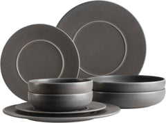 MÄSER Série Unico, service de table pour 2 personnes, intemporel et élégant, service de table en céramique 8 pièces, grès, anthracite