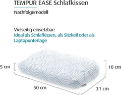 Oreiller de couchage en mousse à mémoire de forme TEMPUR EASE, oreiller ergonomique de soutien du cou pour toute position de sommeil, soutien ferme, 50 X 31 X 10/5 cm, blanc Naty Shop Oreillers standard