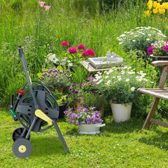 Dévidoir mobile Relaxdays 45 m pour tuyau d'arrosage et de balcon, avec guide-tuyau, 76,5x44x41 cm, gris-jaune