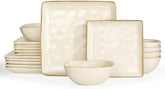 Service de table en grès pour 6 personnes Ocean Series, service de table carré de 18 pièces, service combiné d'assiettes, vernis réactif, vaisselle résistante aux rayures, Beige