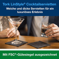 Tork Linstyle 509542 Serviettes cocktail noires, pli 1/4, 1 pli, 23,8 x 23,8 cm, 1 x 100 serviettes