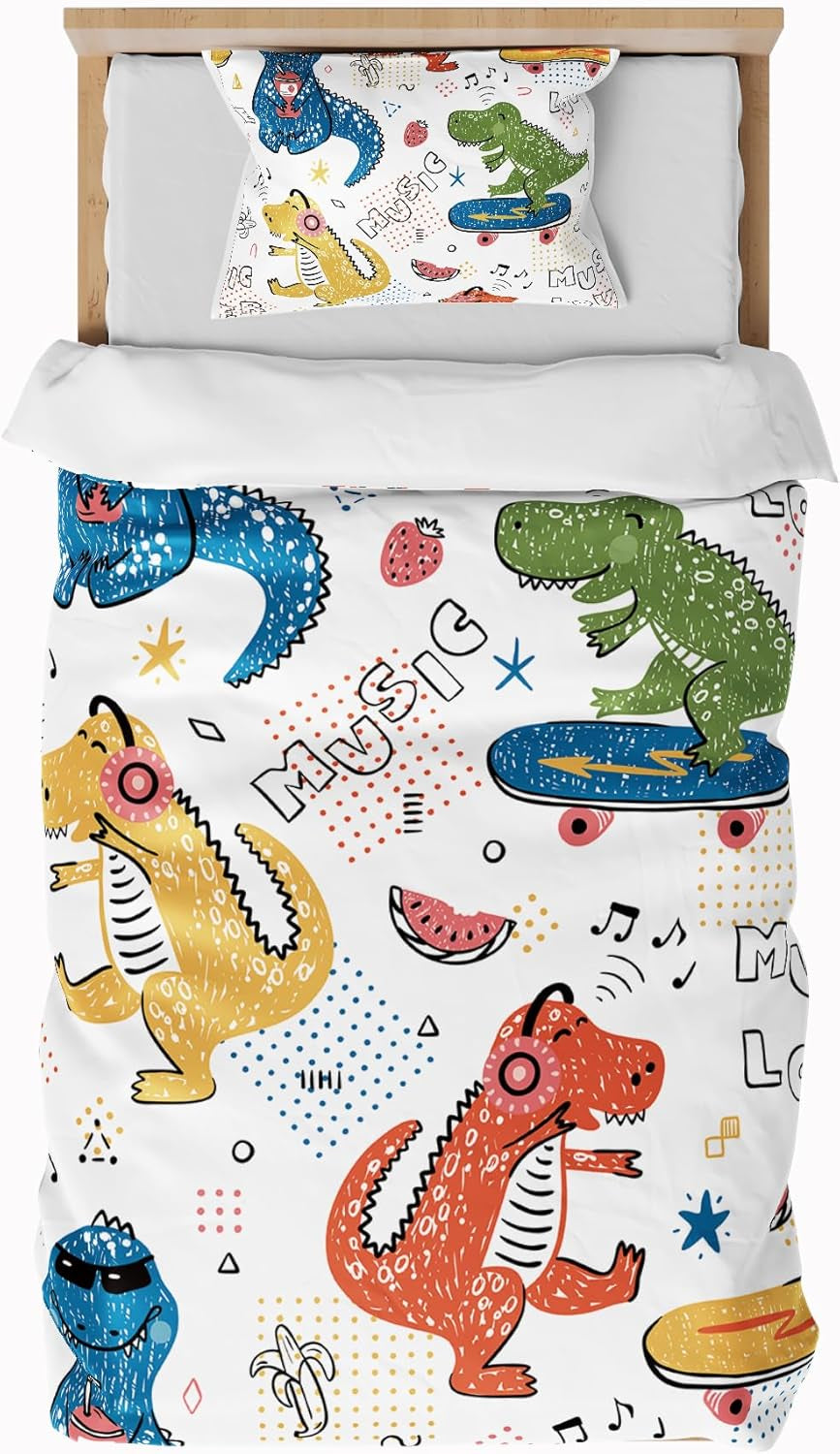 Linge de lit pour enfants, garçons, différents modèles, avec fermeture éclair, microfibre polyester Literie - enfants Naty Shop Dinosaures 135X200 Cm + 80X80 Cm