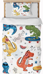 Linge de lit pour enfants, garçons, différents modèles, avec fermeture éclair, microfibre polyester Literie - enfants Naty Shop Dinosaures 135X200 Cm + 80X80 Cm