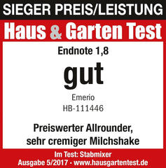 Emerio HB-111446 Batteur sur socle, TESTSIEGER Preis/Leistung, Gummierter Rutschfester Griff, Edelstahl, Bpa-Frei, Schwarz, 250W Cuisine Naty Shop