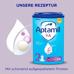 Aptamil HA 2 – Formule de suite après 6 mois, avec Oméga 3 et 6, DHA, ARA et ALA, Sans lactose, Sans huile de palme, Aliment pour bébé, Lait en poudre, 1 x 800 g (Pack de 4)
