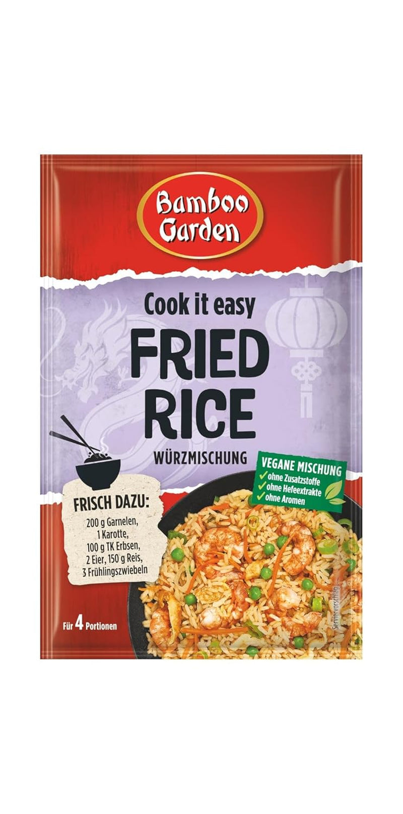 Bamboo Garden - Fried Rice Würzmischung | Gewürz für gebratenen Reis | Für 4 Portionen | Vegan, ohne Hefeextrakte, ohne Aromen | 25 g im Beutel