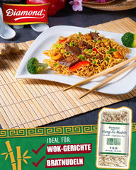 DIAMOND Hsing-Fu Noodles, Nouilles asiatiques Mie à base de farine de blé pour wok et plats frits au wok - 12 x 250 g