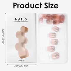 48 pièces colle courte sur les ongles 2 Styles ongles français courts carrés avec colle à ongles et lime à ongles rose blanc Ombre faux ongles pour les femmes