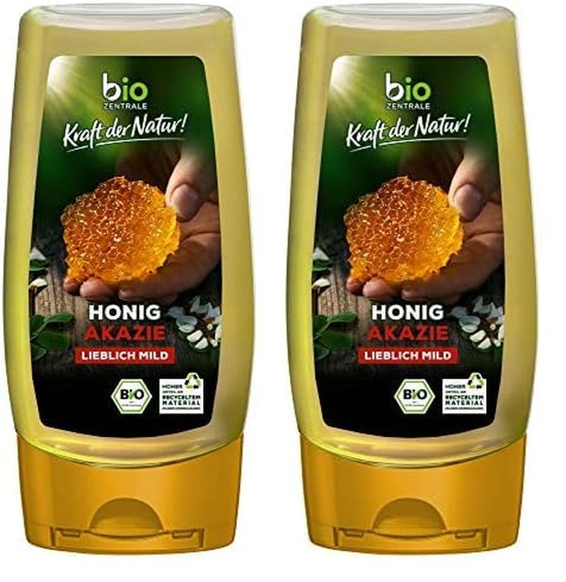 Biozentrale Miere de salcâm bio | 350 g Miere bio din flori albe de salcâm | Ideală ca tartină Miere bio pentru ceai | Alternativă la mierea din fagure (pachet cu 2)