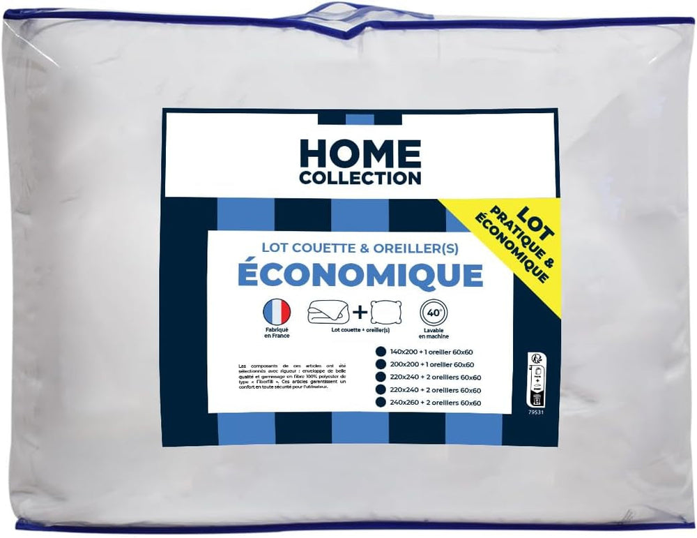 Bleu Calin Home Collection Pack couette 'Caline' pour 2 personnes 220X240 Cm avec 2 oreillers 60X60 Cm, blanc Couettes et couettes Naty Shop 240 X 220 Cm