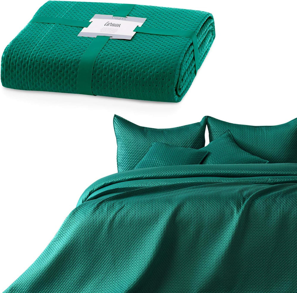 Ameliahome couvre-lit 200X220 Cm couvre-lit vert foncé avec deux côtés en relief Mat Satin Carmen Lits et Couvertures Besuche den AmeliaHome-Store Carmen Vert foncé 200X220 Cm