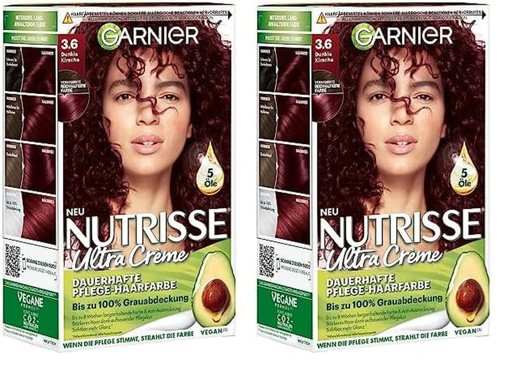 Garnier Nutrisse Coloration permanente pour cheveux avec huiles de fruits nourrissantes, tenue 8 semaines, teinte ultra crème, 036 cerise noire (paquet de 2) Naty Shop Hair Color Default Title