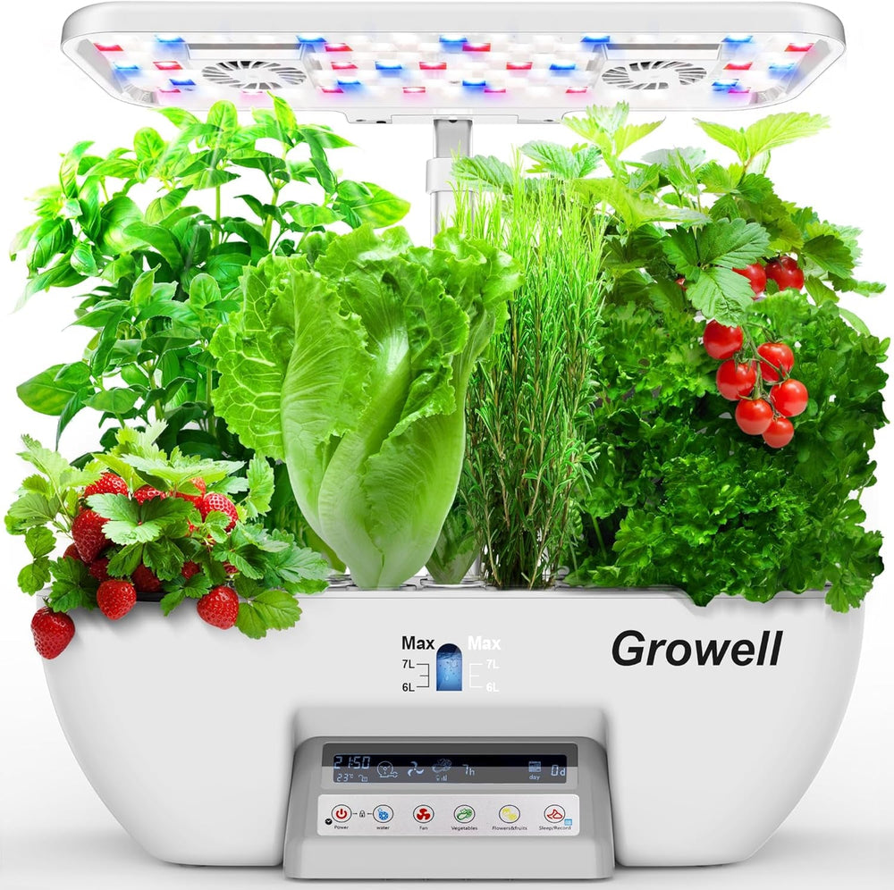 Kit hidroponică cu 17 capsule pentru grădină de plante aromatice, cu 102 lămpi de creștere cu spectru complet de 28W și 2 ventilatoare, grădină interioară cu pompă de apă, rezervor