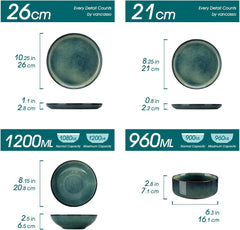 Service de table moderne pour 6 personnes Vancasso STARRY Service de table en grès 24 pièces Vert Combo Service de table pour 6 personnes comprenant assiettes plates, assiettes à dessert, assiettes creuses et bols à céréales