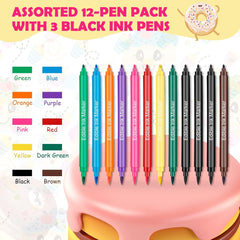 12 bucăți de pixuri colorante alimentare, pixuri colorante alimentare pentru copt, markere alimentare cu vârf fin și gros, pix comestibil pentru prăjituri, fondant, fursecuri, ouă de Paște, macaroane