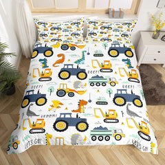 Jungen Cartoon Car Literie Set 135X200,Kinder Bau Fahrzeuge Tröster Abdeckung Für Kind Kleinkind Teens,Dinosaurier Bettbezug,Traktor Maschinerie Bagger Bettdecke Abdeckung,Lkw Autos Bettdecke Naty Shop
