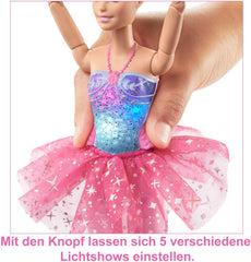 Barbie Dreamtopia Zauberlicht Ballerina Puppe, mit rosa Tutu und blonden Haaren, 5 Licht- und Soundeffekte, Bewegliche Barbie, ab 3 Jahren, HLC25