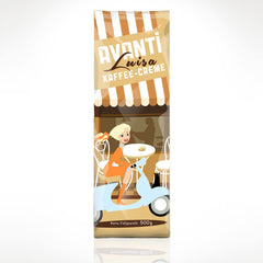 Crème en grains de café Avanti Luisa 1000g, mélange 90% Arabica-10% Robusta, arôme délicat et fruité, torréfaction traditionnelle au tambour