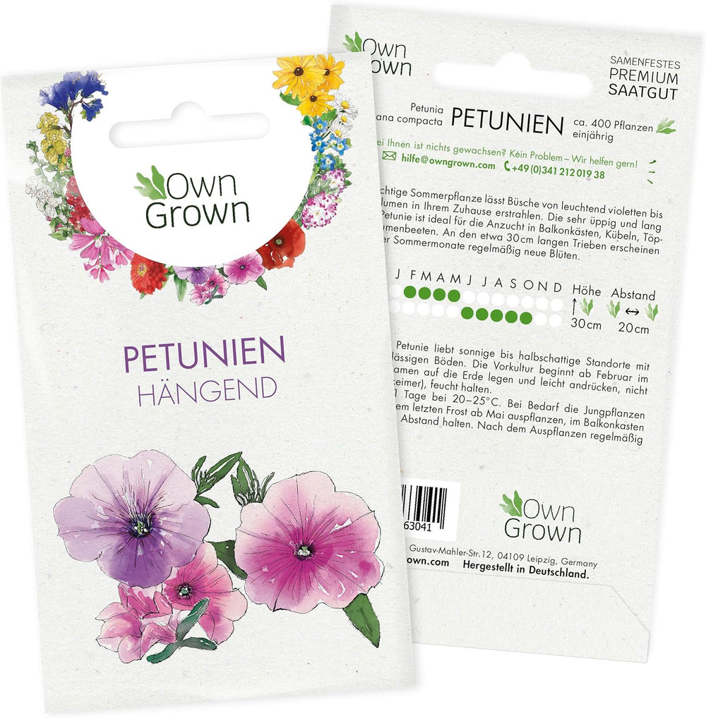 Graines de pétunia : Graines de pétunia de qualité supérieure pour environ 400 plants de pétunia – Magnifiques graines de pétunia pour plantes de balcon et de jardin – Graines de fleurs – Graines de pétunia grimpant – Fleurs de balcon OwnGrown