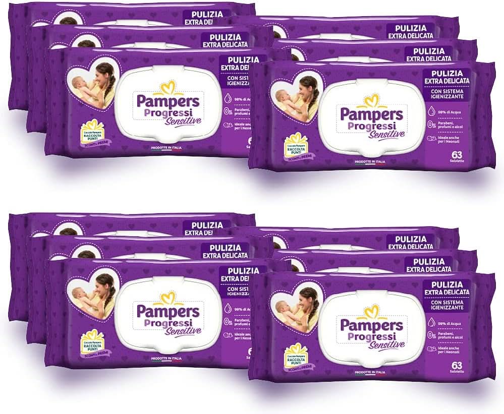 Lingettes Pampers Sensitive 12 paquets x 63 lingettes Lingettes humides pour bébé Naty Shop