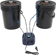 Kit complet de système hydroponique DWC avec pompe à air 12 W, 2 seaux (5 gallons), système de culture hydroponique, 2 sacs de céramsite, kit d'irrigation en pot