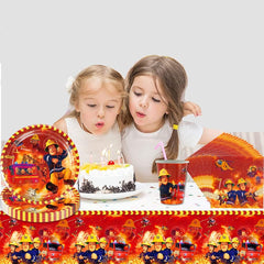 Set de veselă cu tematică de pompieri, accesorii pentru veselă pentru petrecere, decorațiuni pentru ziua de naștere a pompierilor, 61 de piese, pentru 20 de invitați